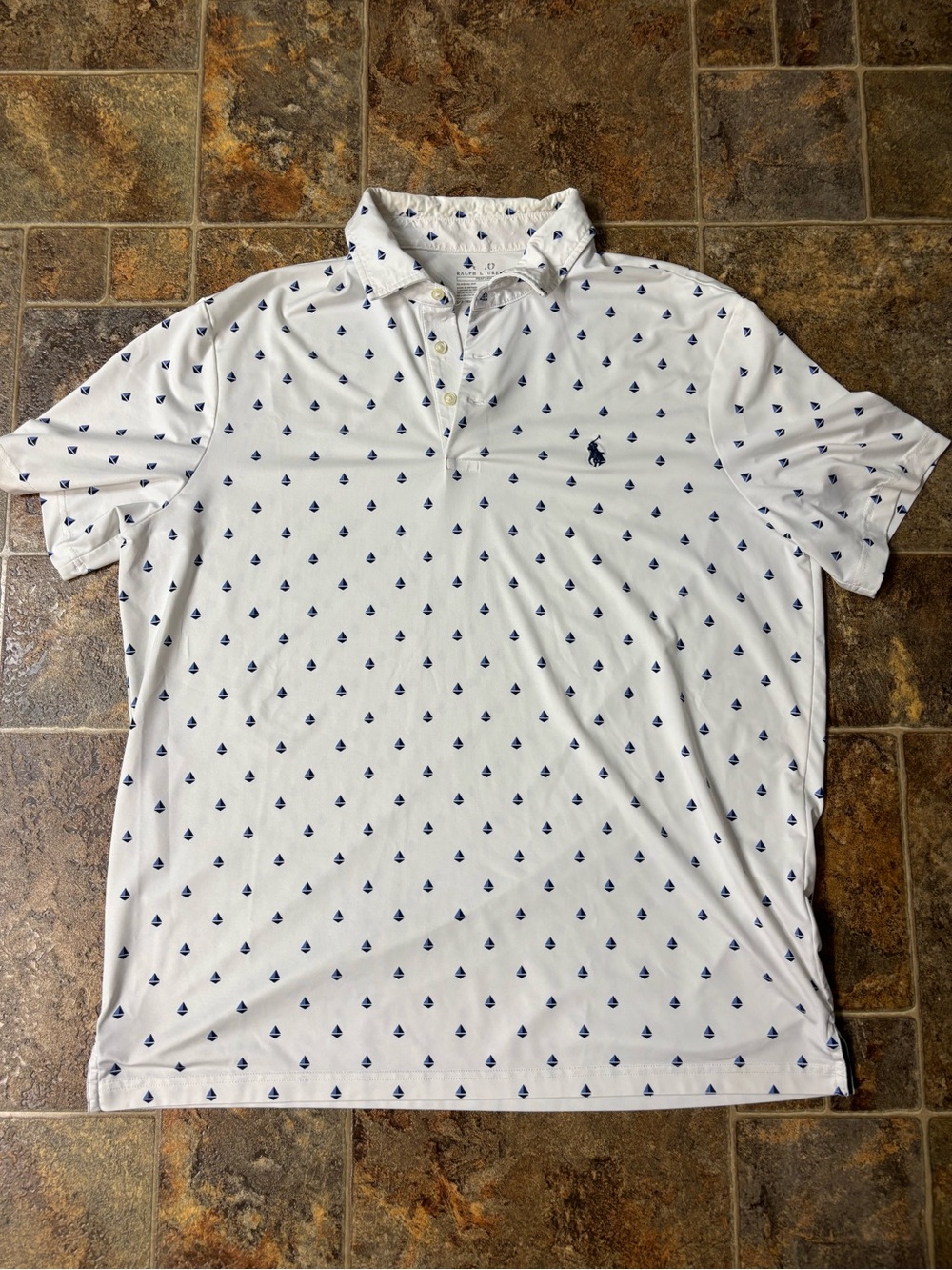 Ralph Lauren White Polo with Navy Sailboat Motif